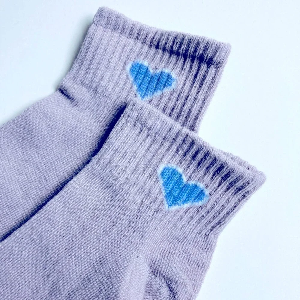 🍒 5/$25 🍒 Women's Ankle Crew Socks with Hearts Tan & Blue